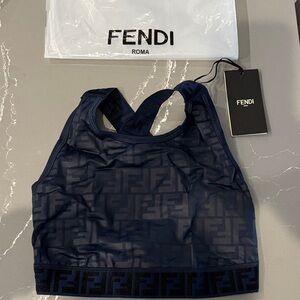Fendi Navy FF Logo Sheer Mesh Sports Bra